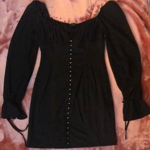 Black mini dress sheer long sleeves